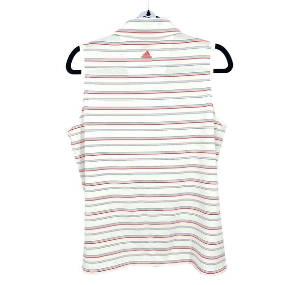 Adidas Climilite Golf Sleeveless Polo, White with Stripes, Large - Picture 2 of 6